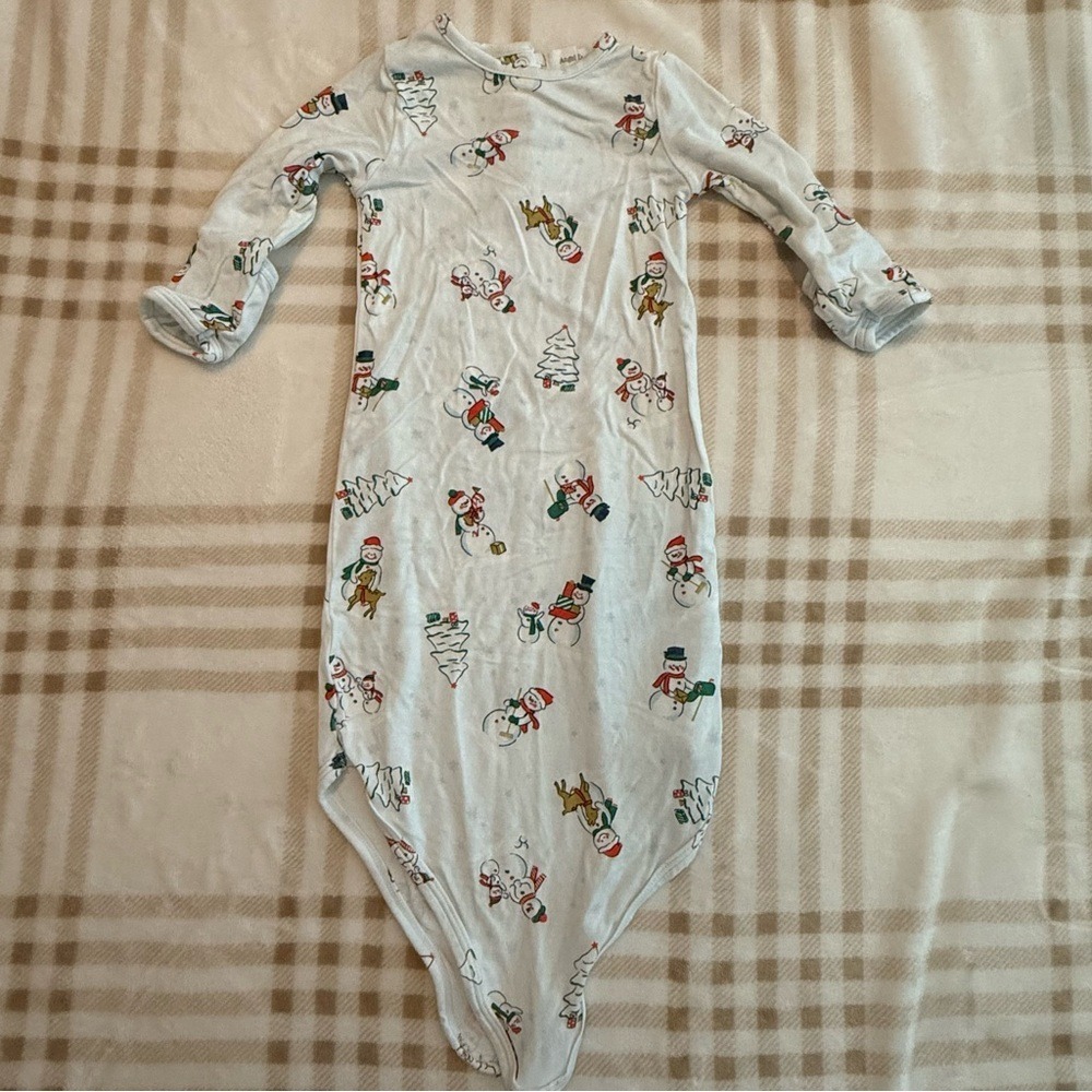 Angel Dear Baby Knotted Gown Snowman Christmas Holiday Sleeper White 0-3M